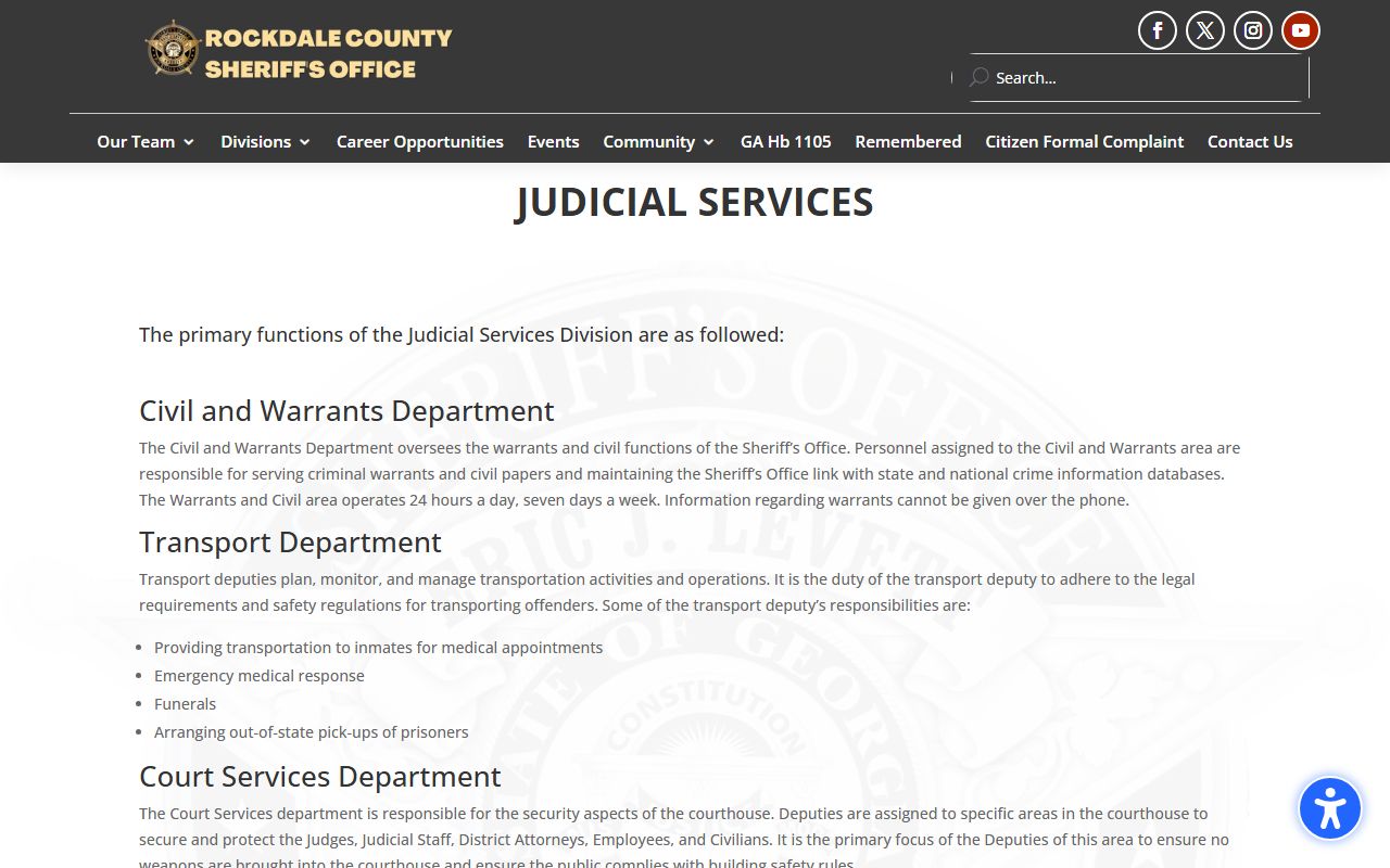 Rockdale County arrest records and court charges Sheriff judicial services