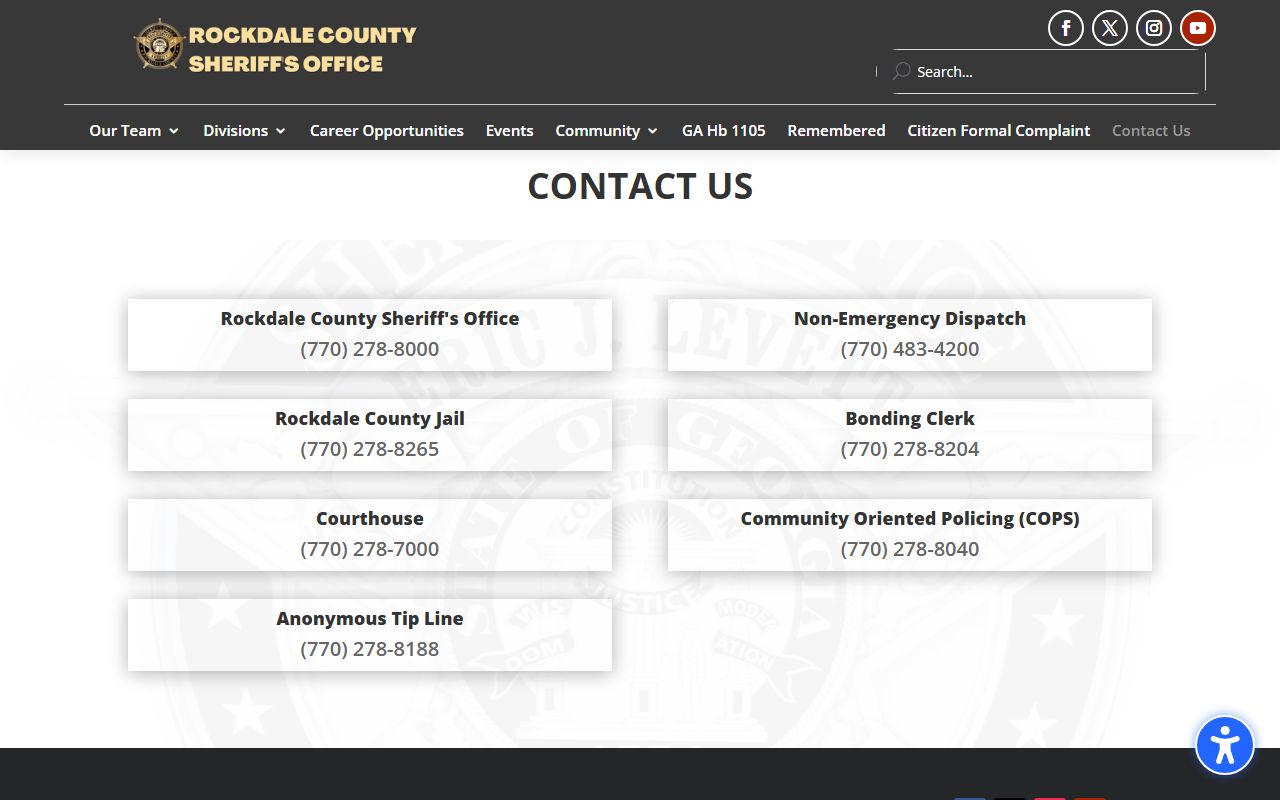 Rockdale County arrest records and court charges Sheriff contact page