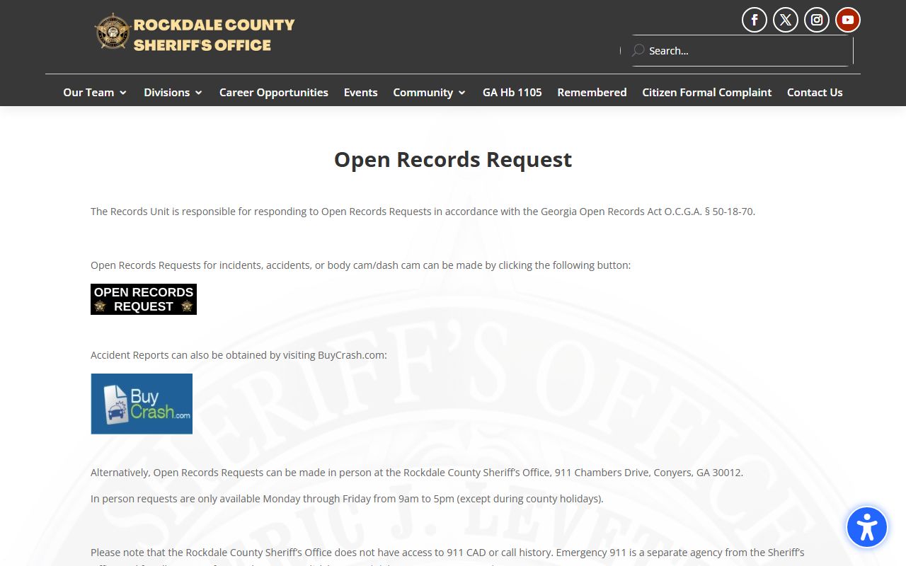 Rockdale County arrest records and court charges Sheriff records request