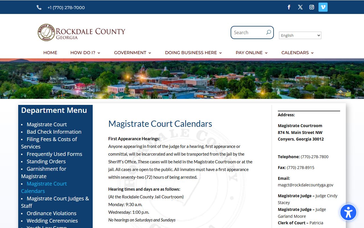 Rockdale County court dockets Magistrate Court calendars