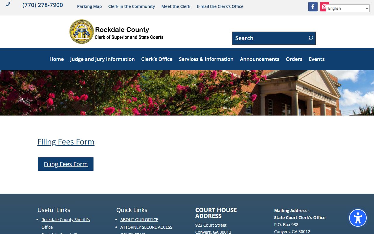 Rockdale County court records Clerk filing fees page