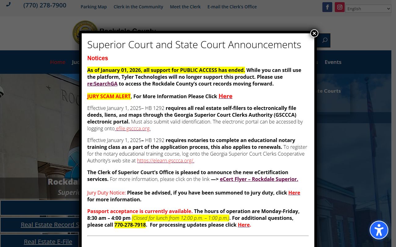 Rockdale County court records Clerk home page