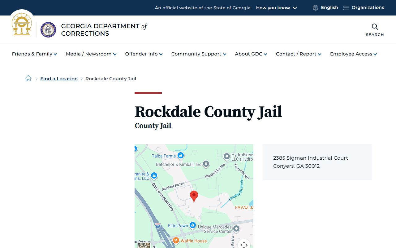 Rockdale County inmate search GDC jail location listing