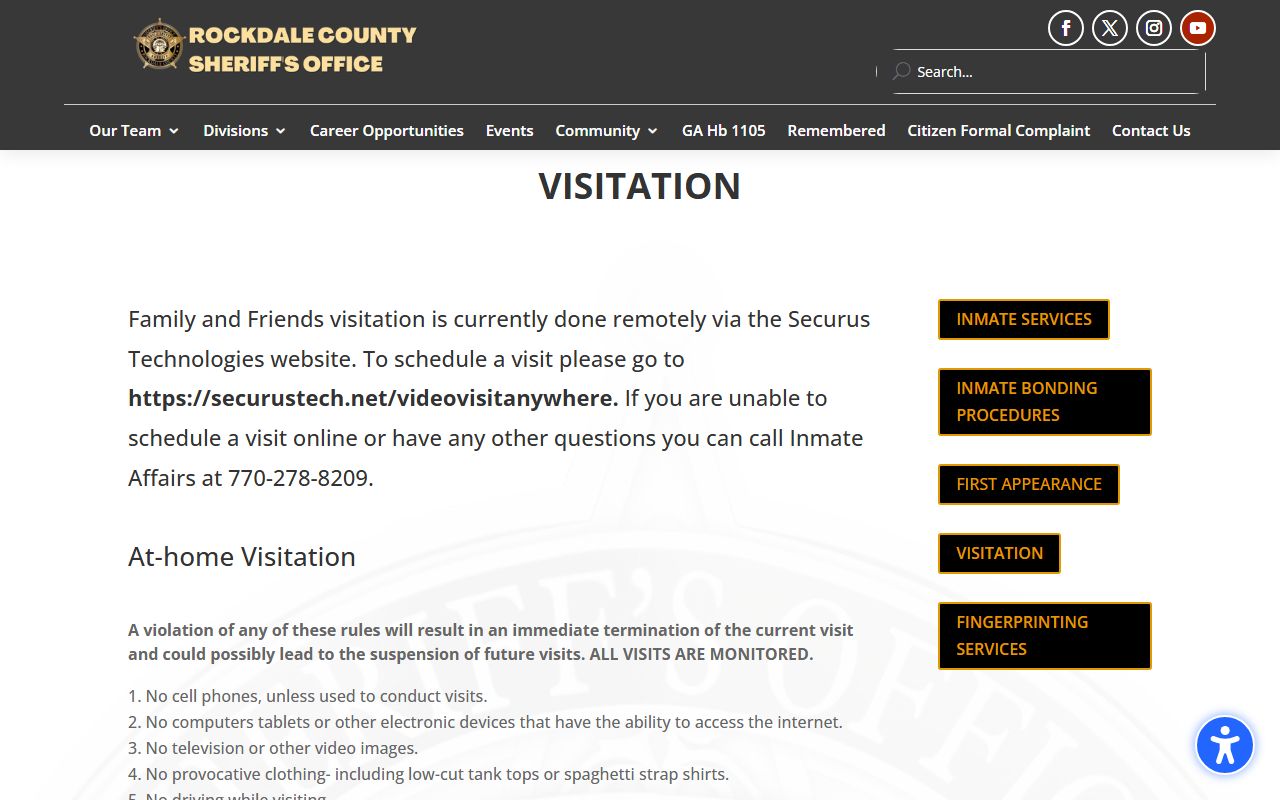 Rockdale County inmate search jail visitation rules